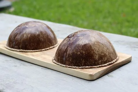 Coconut shells designed for foot sole massage, local wisdom. with copy space Stock Photos