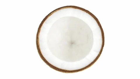 Coconut split in half, rotating on white background Stock Footage 242359614