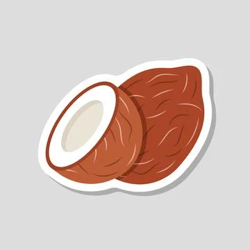 Coconut sticker icon in flat style. Healthy food vector illustration on iso.. Stock Illustration