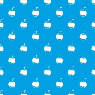 Coconut with straw pattern seamless blue Illustrazione stock