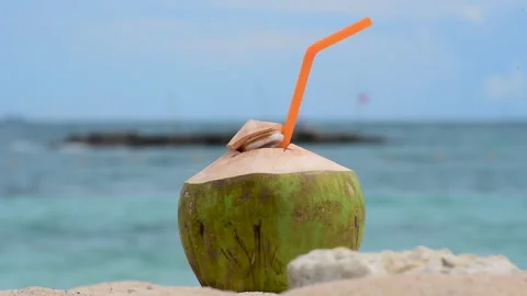 Coconut summer beach vacation time to travel. Tropical summer beach sea wave in  Stock Footage 276721128