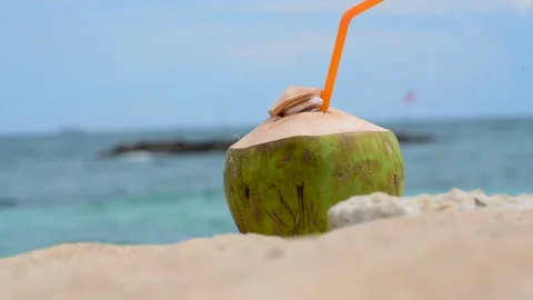 Coconut summer beach vacation time to travel. Tropical summer beach sea wave in  Stock Footage 276721136