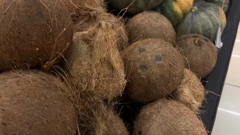 Coconut in supermarket Stockbeeldmateriaal 336843624