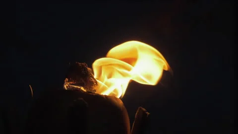 Coconut torch. Close-up slow motion shot of a yellow-red flame of a coconut Stock Footage 228402960