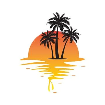 Coconut tree and sun vector Stock Illustration
