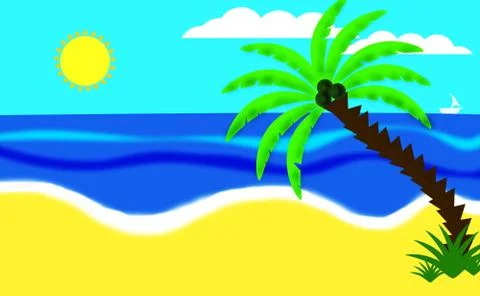Coconut tree on the beach Stock Illustration