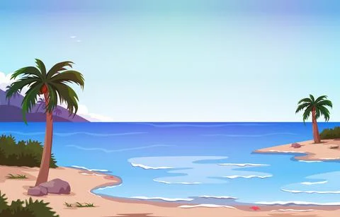 Coconut Tree Beach Sea Vacation Holiday Tropical Summer Vector Illustration 스톡 일러스트