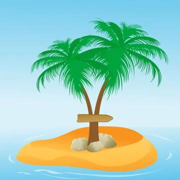 Coconut tree with direction board Stock Illustration