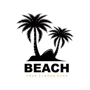 Coconut Tree Logo With Beach Atmosphere, Beach Plant Vector, Sunset View Desi Illustrazione stock