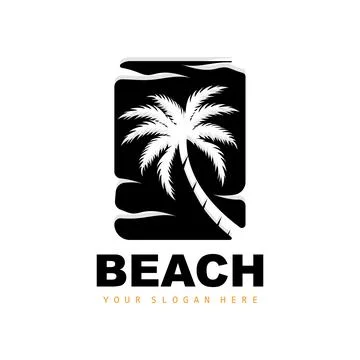 Coconut Tree Logo With Beach Atmosphere, Beach Plant Vector, Sunset View Desi Illustrazione stock