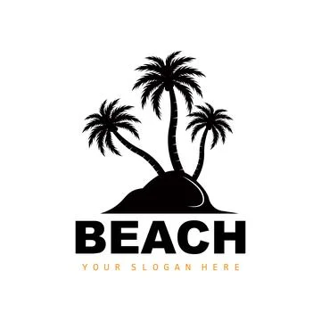 Coconut Tree Logo With Beach Atmosphere, Beach Plant Vector, Sunset View Desi Illustrazione stock