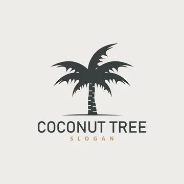Coconut Tree Logo, Palm Tree Plant Vector, Simple Icon Silhouette Template .. Illustrazione stock