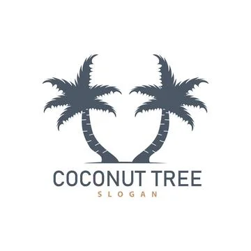 Coconut Tree Logo, Palm Tree Plant Vector, Simple Icon Silhouette Template .. Illustrazione stock