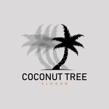 Coconut Tree Logo, Palm Tree Plant Vector, Simple Icon Silhouette Template .. Stock Illustration
