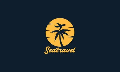 Coconut tree or palm tree with airplane and sunset logo icon illustration Stock-Illustration