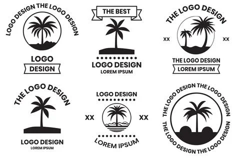 Coconut tree or sea logo in the concept of tourism in vintage style Stock-Illustration