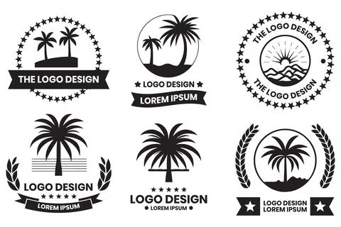 Coconut tree or sea logo in the concept of tourism in vintage style Stock-Illustration