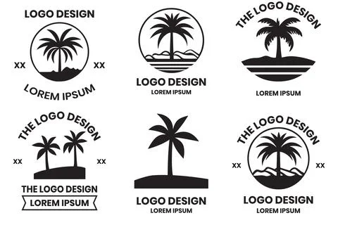 Coconut tree or sea logo in the concept of tourism in vintage style Stock-Illustration