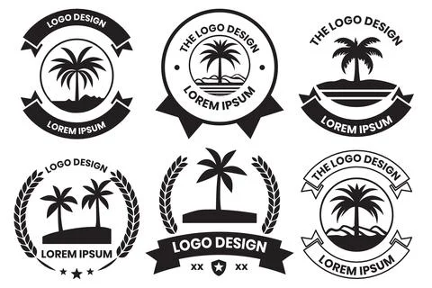 Coconut tree or sea logo in the concept of tourism in vintage style Stock-Illustration