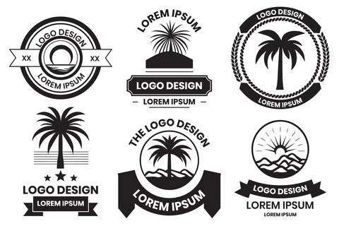 Coconut tree or sea logo in the concept of tourism in vintage style Stock-Illustration