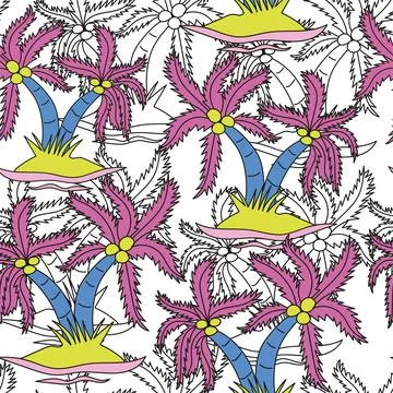 Coconut tree. The seamless vector pattern design. White background Stock Illustration