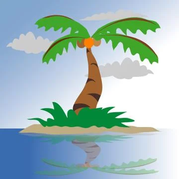 Coconut Tree on a small island Stock Illustration