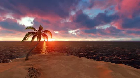 Coconut Tree on a small Island at Sunset Stock Footage 63225273