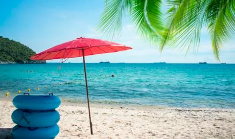 Coconut tree with summer beach background Stock Photos