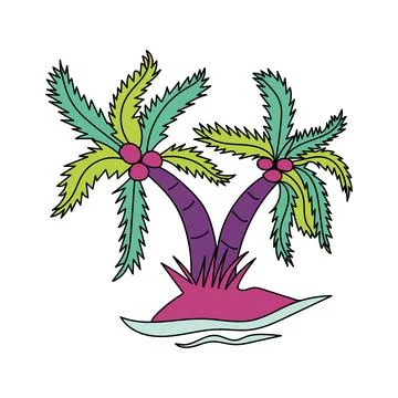 Coconut tree. Vector colorful design. Hand drawing Stock Illustration