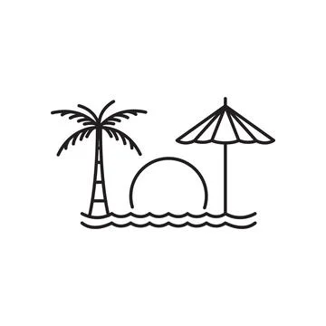 Coconut trees beach relax line minimal logo design vector Stockillustratie