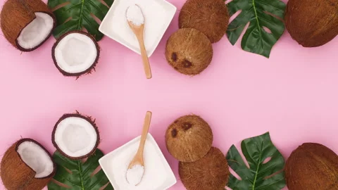 Coconut tropic fruit decoration on the table. Stop motion Stock Footage 148767094