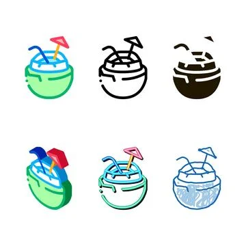 Coconut tropical cocktail icon thin line types vector Stock Illustration