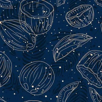 Coconut tropical seamless pattern with palm leaves. Vector, illustration Illustrazione stock