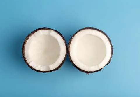 Coconuts on a blue isolate background. Coconut minimal concept Stock Photos