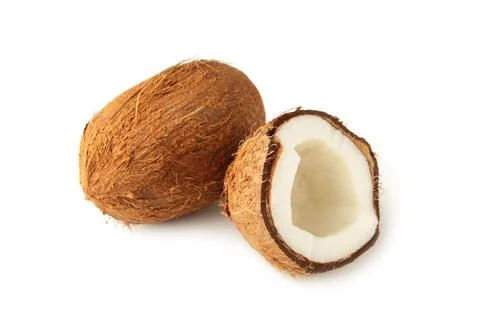 Coconuts isolated on the white background. Top view. Stock Photos