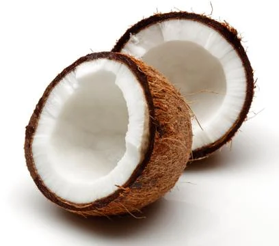 Coconuts with leaves on white background Stock Photos