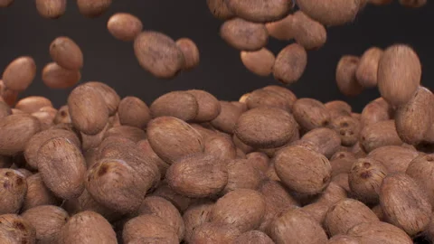 Coconuts shell raws falling on black background. Video stock 275323092