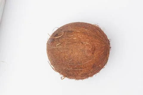 Coconuts on white background isolate, copy space, flatley Stock Photos