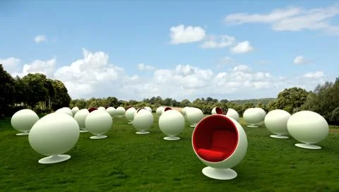 Cocoon chairs in a meadow Illustrazione stock