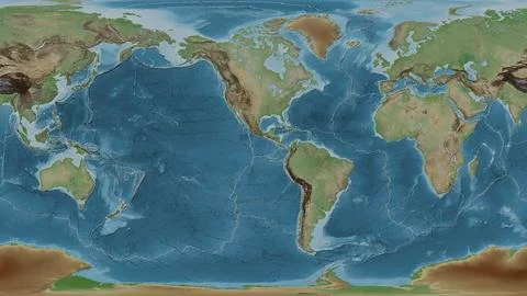 Cocos plate - global map. Patterson Cylindrical. Topografic Stock Illustration