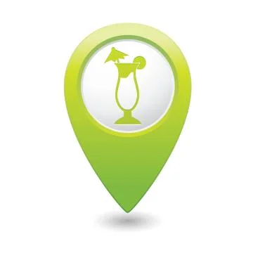 Coctail icon on map pointer green Stock Illustration