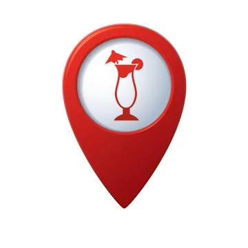 Coctail icon on map pointer red Stock Illustration
