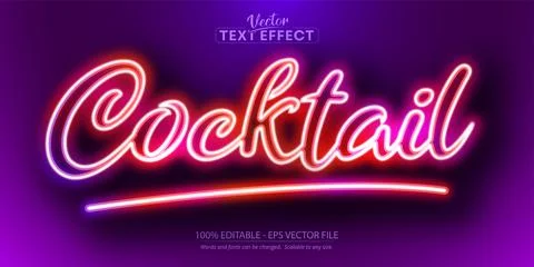 Coctail text, neon style editable text effect Stock Illustration