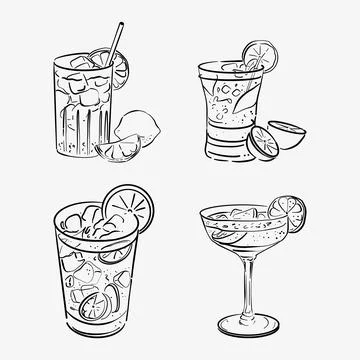 Coctails drinks isolated on white background. Stock Illustration
