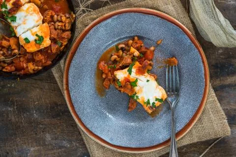 Cod, bean and chorizo stew Stock Photos