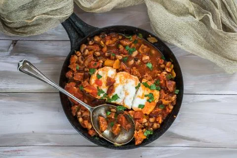 Cod, bean and chorizo stew Stock Photos