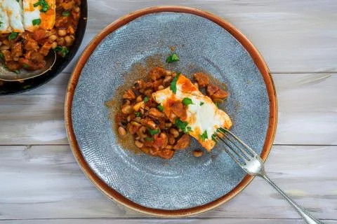 Cod, bean and chorizo stew Stock Photos
