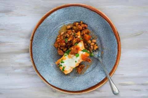 Cod, bean and chorizo stew Stock Photos