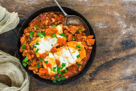 Cod, bean and chorizo stew Stock Photos