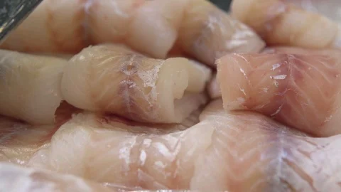 Cod fillet on counter in a supermarket Stock Footage 125520801